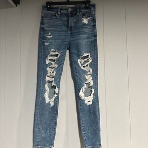 American Eagle Outfitters Ripped Blue Straight Leg Jeans